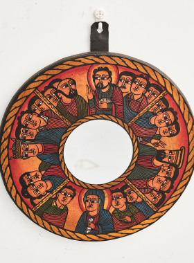 埃塞俄比亚手工彩绘圆镜子摆件