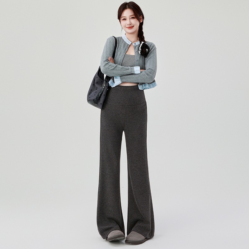 Maternity pants winter outer wear plus fleece warm bell-bottom pants