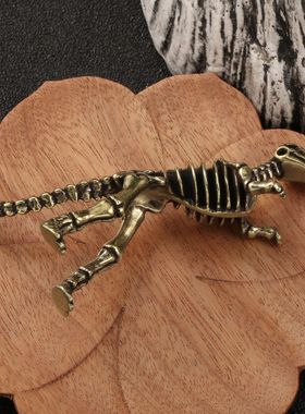 化石骨架鸭嘴龙黄铜摆件仿古玩做旧侏罗纪恐龙模型