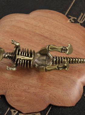 侏罗纪霸王龙化石骨架恐龙黄铜摆件仿古玩做旧铜制金属工艺品