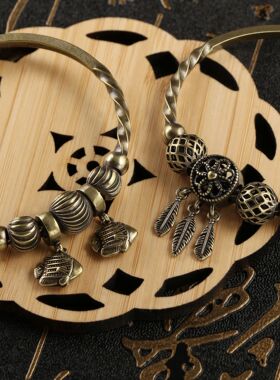 创意捕梦网双鱼座黄铜手镯女扭纹高级感设计网红复古汉服