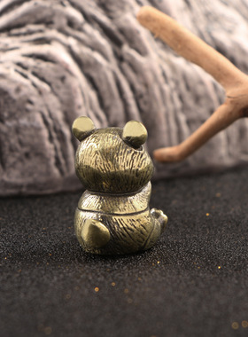 仿古董四川网红大熊猫花花黄铜摆件熊猫周边茶宠铜