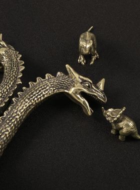 双头龙水怪怪兽仿古玩做旧黄铜摆件客厅书房古董店工艺品