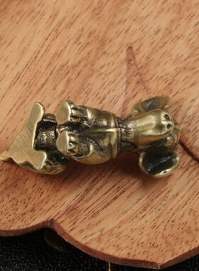 手工铜雕实心铜小狗黄铜摆件可爱狗生肖狗仿古做旧黄铜茶宠小