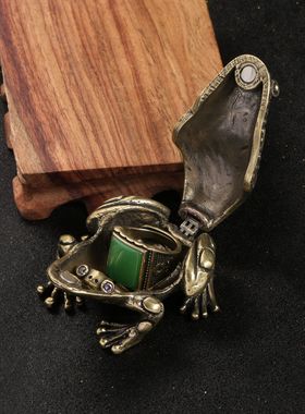 藏宝盒私房钱大蟾蜍黄铜摆件仿古玩做旧首饰盒戒指盒硬币盒