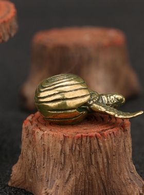 国潮仿古黄铜乌龟摆件童趣可爱小海龟茶宠桌面摆设