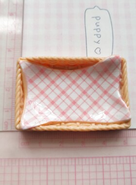微缩仿真格子垫纸食玩编织筐盘子娃屋捏捏装饰筐手工diy树脂配件