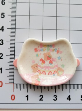 微缩仿真卡通印花双耳食玩盘子娃娃屋捏捏装饰盘手工diy树脂配件