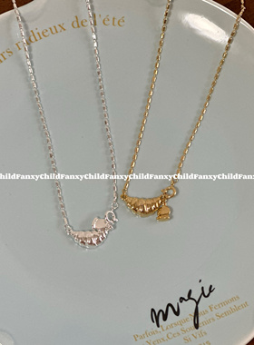 Fanxy韩国ins博主fever同款黄铜镀k金牛角包项链氛围感锁骨链