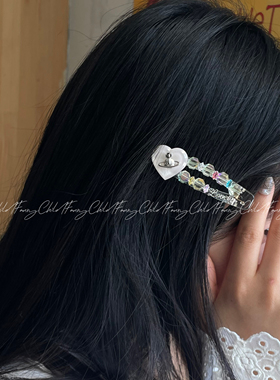 泡菜新款甜美少女撞色皓石土星蝴蝶结发夹刘海侧边夹碎发夹头饰