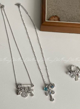 韩国新款ins风别针微镶锆石项链女轻奢小众感锁骨链气质百搭配饰