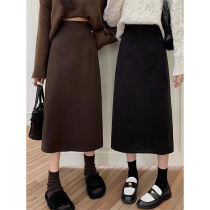 Gross half body dress woman little guy 2023 new autumn and winter straight drum with long black high waist a character dress with hip skirt