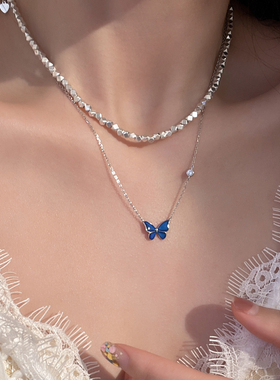 温感变色蝴蝶项链女小众锁骨链高级感