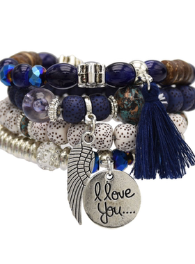 欧美风彩色串珠多层男女情侣复古时尚手链