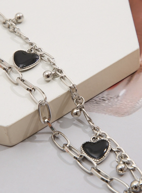 高级感双层黑色桃心吊坠手链轻奢优雅