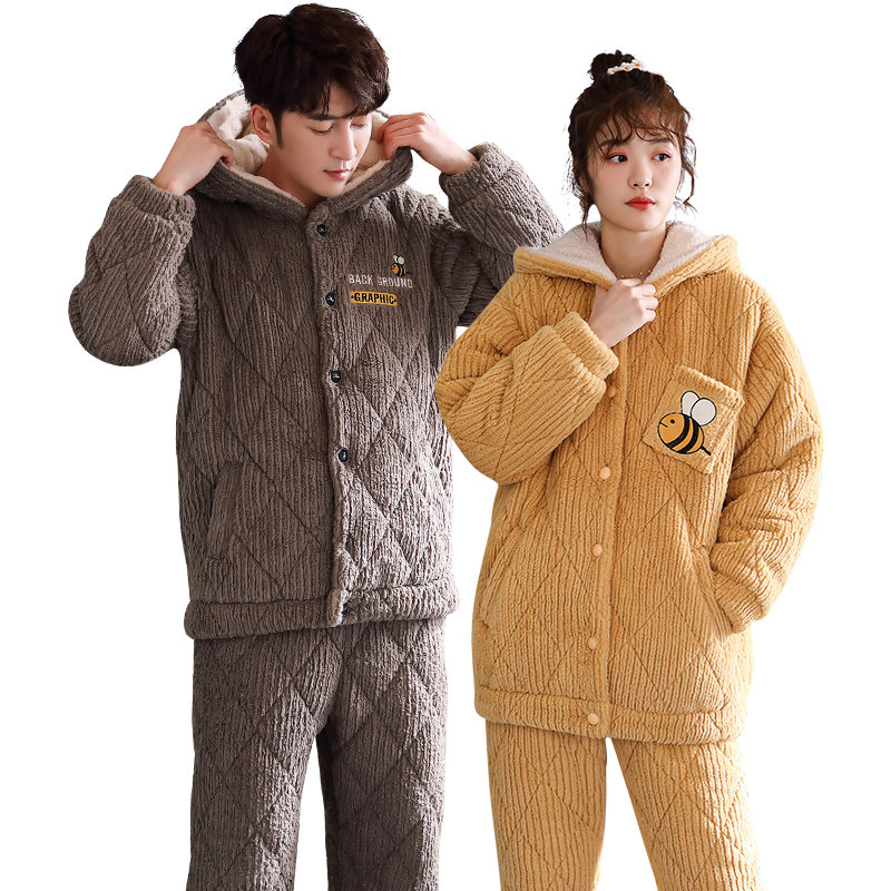 情侣秋冬款珊瑚绒女棉袄加厚睡衣 轩之婷服饰睡衣/家居服套装