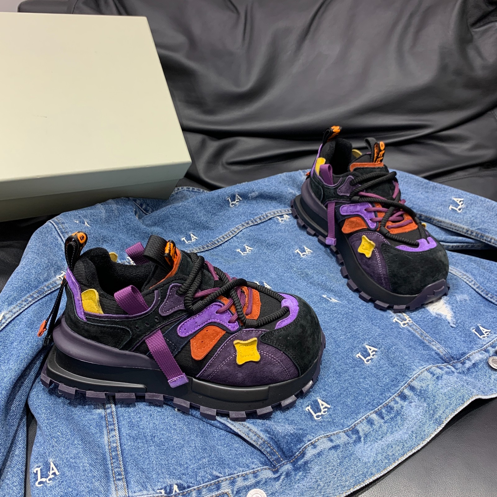 欧洲站鸳鸯厚底大头拼色休闲鞋2025新款超火网红黄色老爹鞋阿甘鞋 - 图1