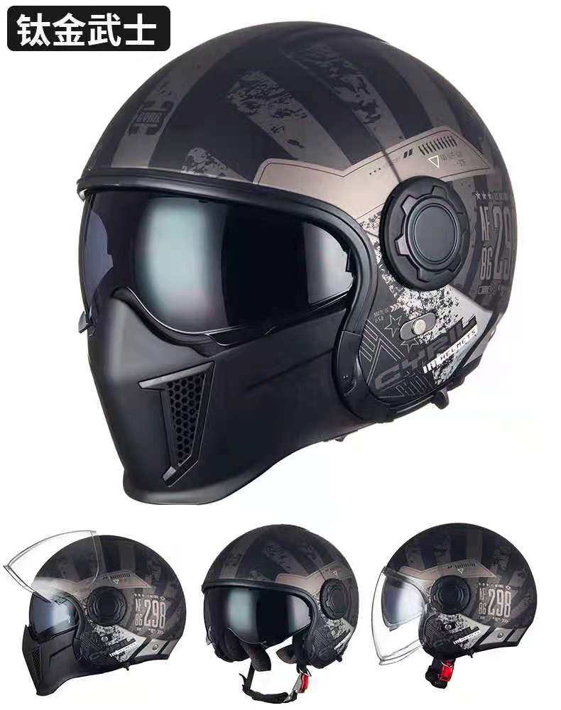 cyril赛罗摩托车复古带墨镜半盔多功能组合可拆卸cyril op12a头盔