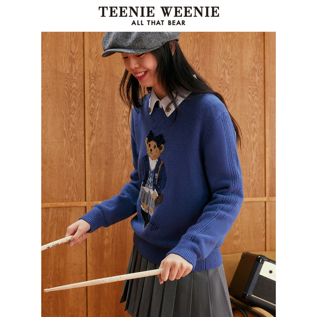 TeenieWeenie Bear Autumn and Winter New College Wind Basic Round Neck Sweater Basic Top Women