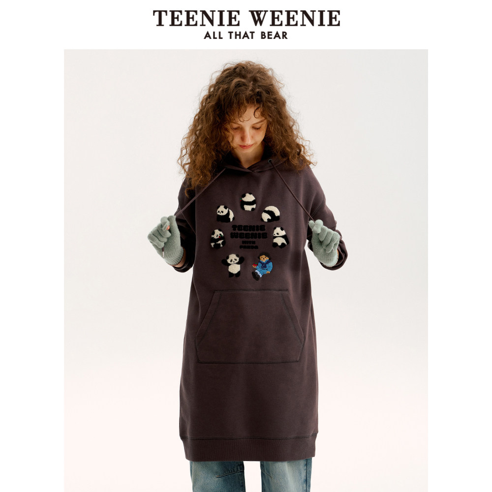 TeenieWeenie小熊女冬季刺绣连帽休闲时尚舒适卫衣连衣裙