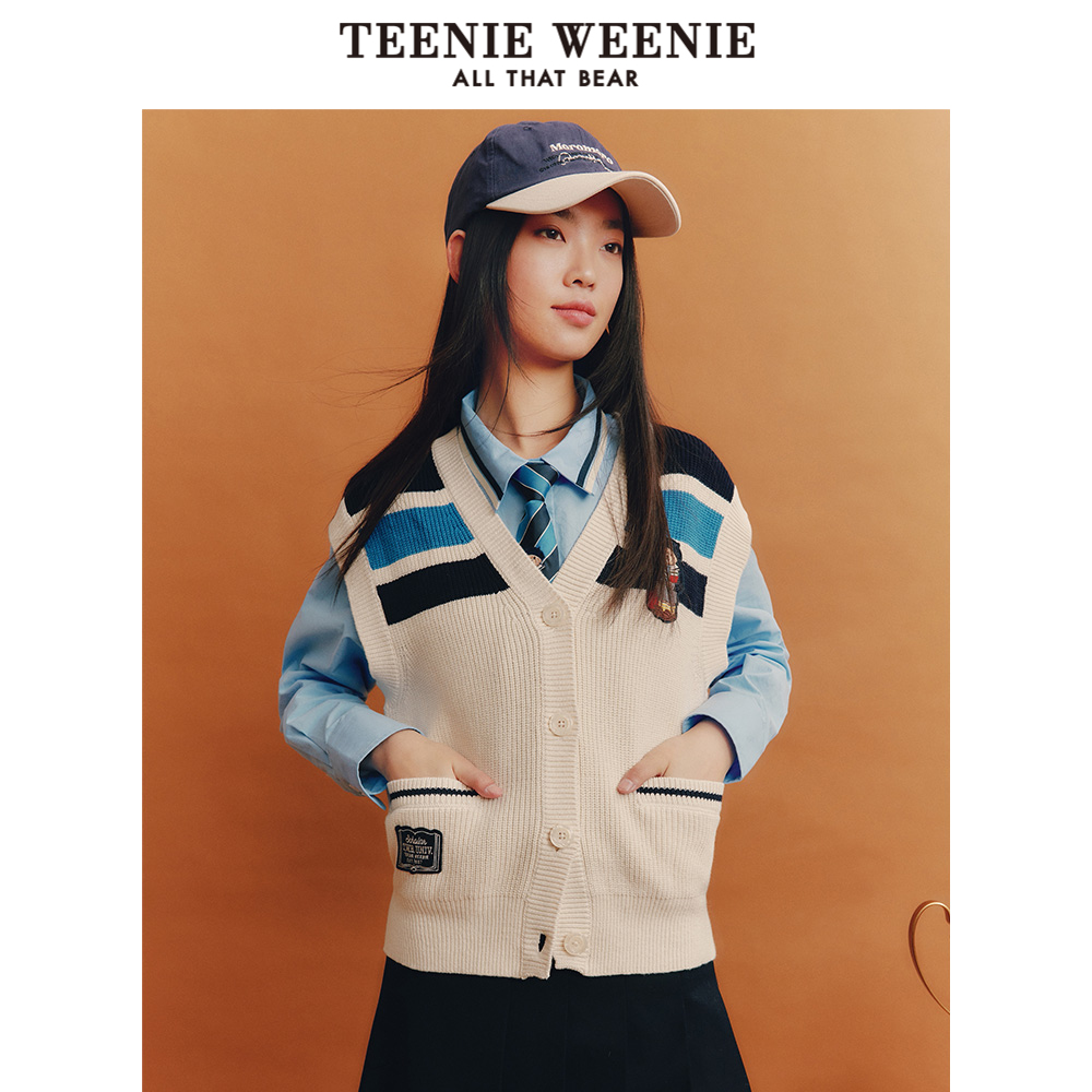 TeenieWeenie小熊卡通毛衣背心女装毛衫马甲学院风时尚