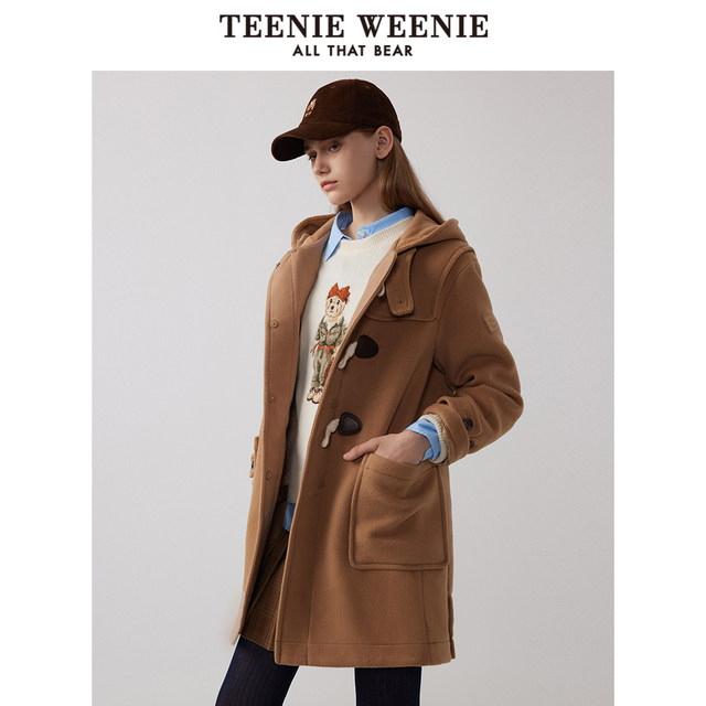 TeenieWeenie Bear Autumn and Winter Horn Button Woolen Coat Sheep Wool Blended Mid-Length Jacket Women's Clothing