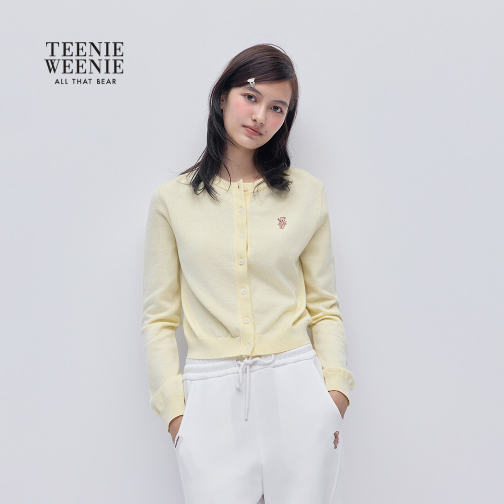 TEENIEWEENIE bearnova2025冬季新款女柔软舒适刺绣圆领针织开衫