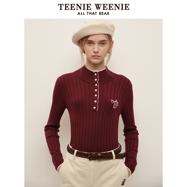 TeenieWeenie Bear Women's Autumn Simple Light Sports Style Fake Two-piece Half Turtleneck Sweater Women's