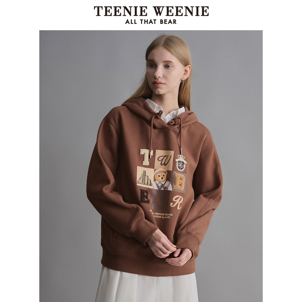 TeenieWeenie小熊冬季美拉德穿搭宽松上衣连帽加绒加厚保暖卫衣女