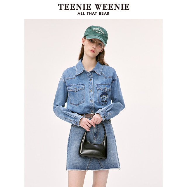 TeenieWeenie Bear 2023 New Denim Shirt Long Sleeve Shirt Cotton Jacket Loose Korean Style Women