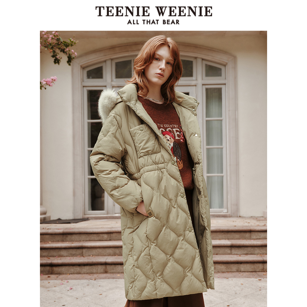 TeenieWeenie小熊冬季防泼水柔软中长款轻羽绒服保暖外套女