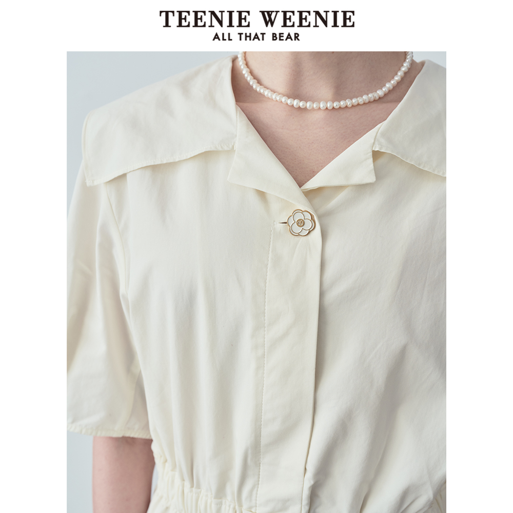 TeenieWeenie小熊2024夏装新款气质淑女衬衫式连衣裙长款裙子白色 - 图2