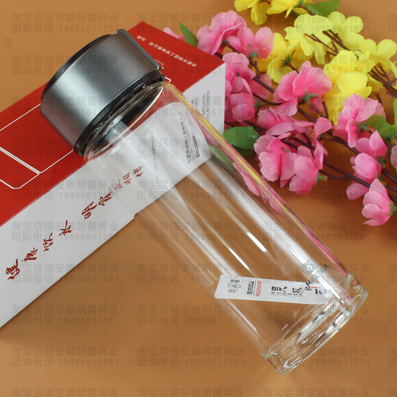 提环单层玻璃杯透明泡茶杯加厚车载水杯礼品杯400ml印字logo厂价 - 图2