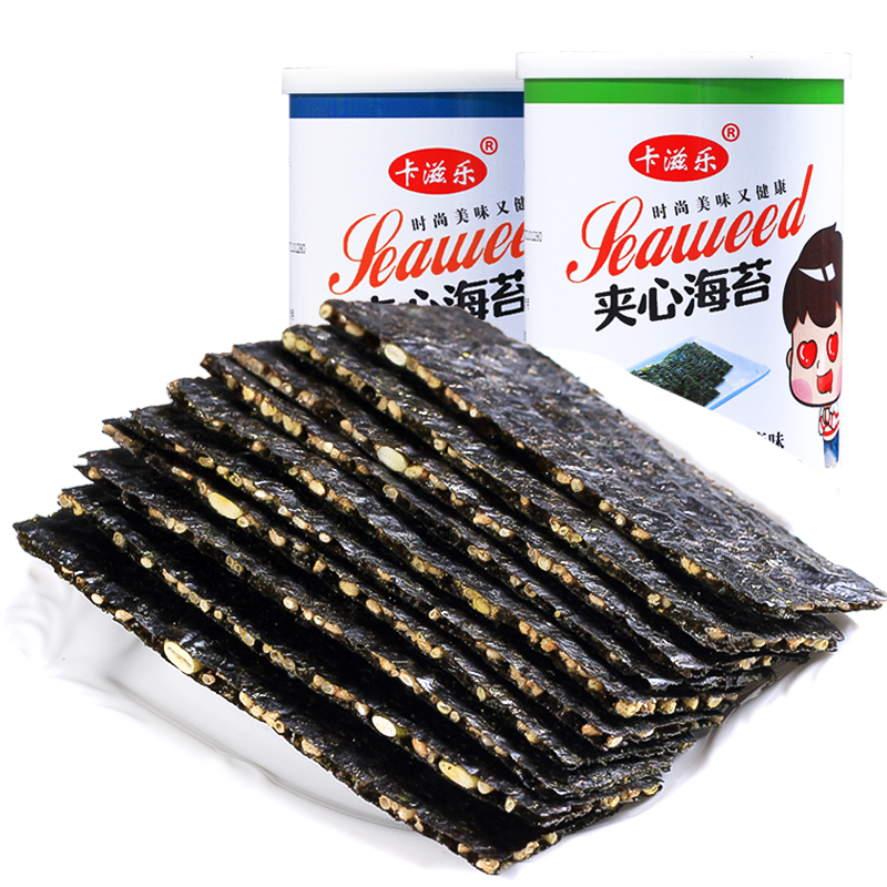 卡滋乐旗舰店卡滋乐芝麻夹心海苔脆即食罐装大片紫菜装罐儿童孕妇宝宝休闲零食3