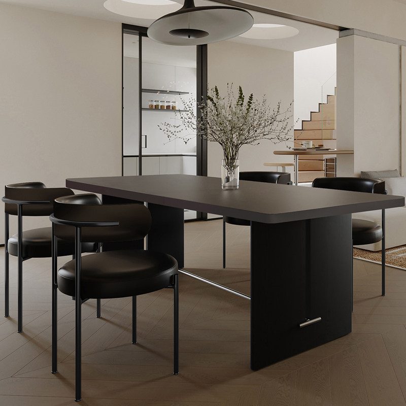 复古实木下挂岩板黑色中古风餐桌椅组合小户型设计师简约现代家用,淘宝优惠券,粉丝福利购,淘宝优惠卷