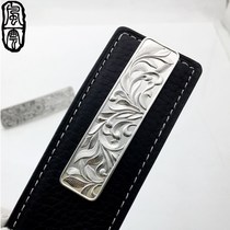 Anti Allergy Upscale Foot Silver Strap Buttoned Head Pure Silver Tangusa Handmade Nail Button Men Smooth Buttoned Pants Belt Head Leopard