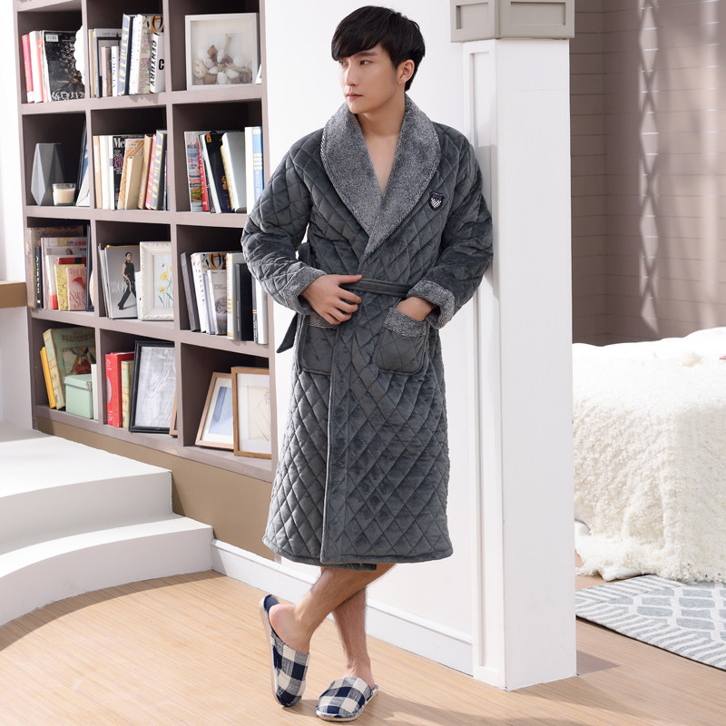 【特价清仓】男士睡袍秋冬季加厚加绒珊瑚绒睡衣三层夹棉保暖浴袍,淘宝优惠券,粉丝福利购,淘宝优惠卷