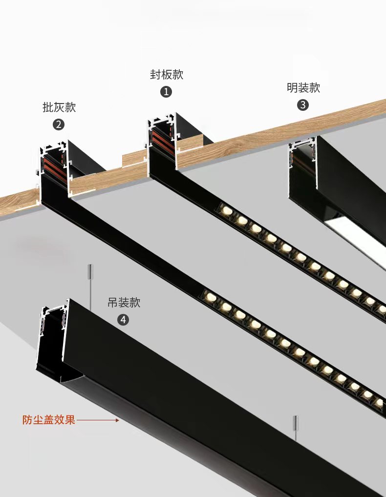 磁吸轨道灯嵌入式暗藏无主灯客厅照明家用明装射灯卧室过道线性灯 - 图2