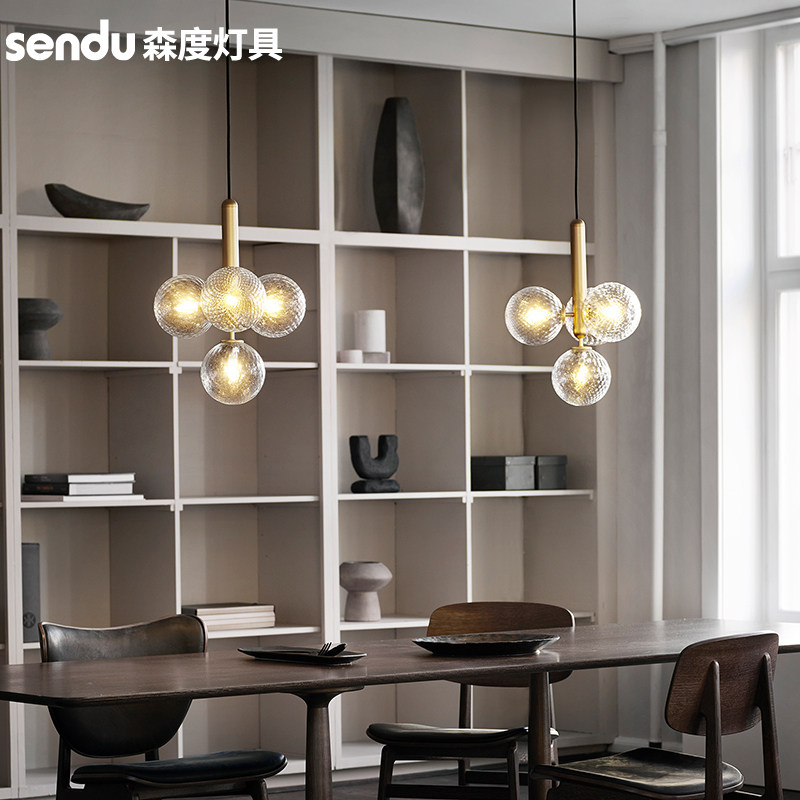 后现代轻奢吊灯餐厅三头饭厅吧台餐桌灯北欧现代简约玻璃泡泡吊灯_虎窝淘