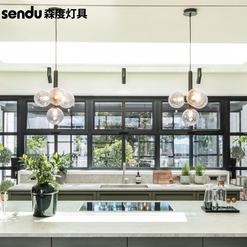 后现代轻奢吊灯餐厅三头饭厅吧台餐桌灯北欧现代简约玻璃泡泡吊灯_虎窝淘