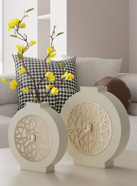 高级感艺术圆盘花瓶摆件现代轻奢创意家居客厅电视柜花艺装饰品