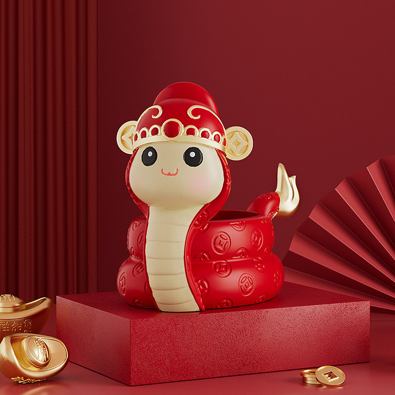生肖蛇吉祥物摆件春节礼物团体定制喜庆进门口玄关茶几收纳装饰品