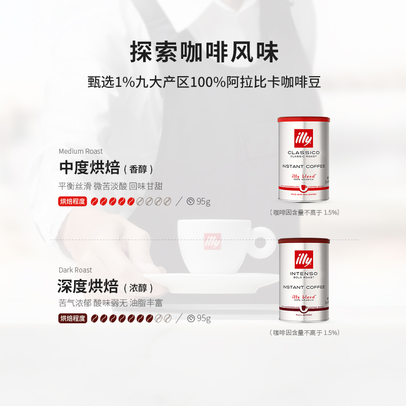 illy意利咖啡浓醇香醇冻干咖啡粉95g罐装冰美式原装进口0添加蔗糖