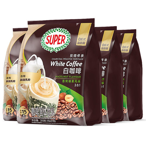 马来西亚进口super超级白咖啡炭烧香烤榛果三合一速溶咖啡3包 - 图0