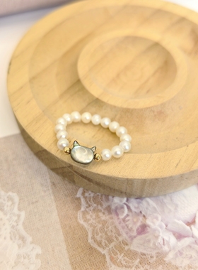 天然珍珠戒指女贝母黑猫3～4MM小米珠编织可调节可定制手围指环