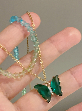 甜美水晶锆石双层叠戴蝴蝶项链