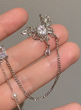 设计感液态蝴蝶耳环耳夹一体式