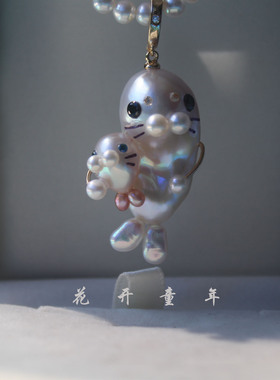 可爱海豹吊坠淡水巴洛克珍珠项链