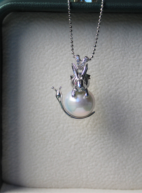 蜗牛与兔子巴洛克珍珠吊坠项链
