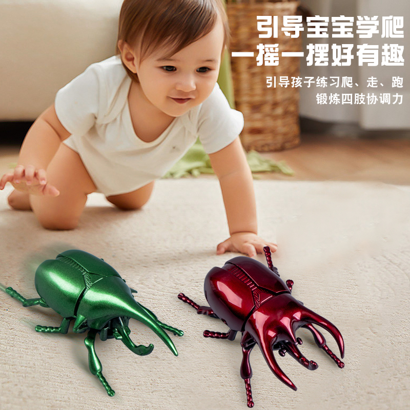 创意上链条甲虫儿童仿真甲壳虫整蛊发条爬行昆虫玩具独角仙模型 - 图0